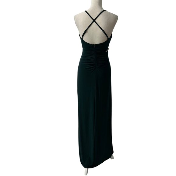 Y2K Morgan & Co. Emerald Green Draped Neck Dark‎ Romance Formal Gown Size 3 - Picture 3 of 9